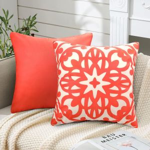 Cauc-Lot De 2 Housses De Coussin P&ecirc;che Corail Housse De Coussin En Super Doux Taie D'oreiller Mandala Mod&egrave;le Housse Coussin D&eacute;coratif Housses De Coussins Pour Salon Chambre Lit Chaises Jardin 50x50cm - Neuf