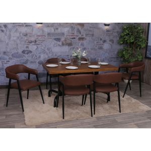 Lot de 6 chaises de salle &agrave; manger HWC-P29, chaise de cuisine, chaise &agrave; dossier, chaise rembourr&eacute;e, style industriel r&eacute;tro vintage, similicuirrouge rouille - Neuf