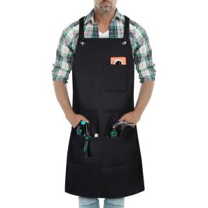 Tablier de soudage en toile robuste avec 5 poches, idéal pour le bricolage, le jardinage, la poterie, le garage, l'atelier, pour hommes et femmes (noir 83 x 64) - Neuf