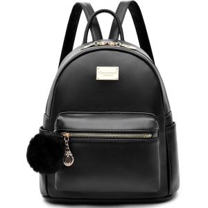 ChenQuanSarl-Ihayner I Sac &Agrave; Dos Pour Femme - Portefeuille En Cuir Synth&eacute;tique - Petit Sac &Agrave; Dos Convertible Avec Pompon - Sac &Agrave; Bandouli&egrave;re Pour Fille, Noir , M, Rucksack - Neuf