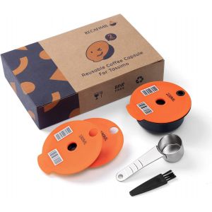 Cmws-Capsulas Tassimo Reutilizables C&aacute;psula De Caf&eacute; Compatibles Para Tassimo C&aacute;psula De Repuesto Recargable, Filtro De Caf&eacute; Para Tassimo (220ml In Orange+Spoon+ 180ml Lids) - Neuf