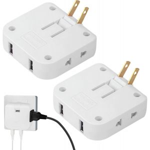 Prise Plate Derriere Meuble,2 Prise Plate,Multiprise Plate Derriere Meuble avec Connexion Pivotante à 180,avec 2 Prises de 220 V et 2 USB,Convient pour TV,Canapé,Derrière Armoire,Blanc - Neuf