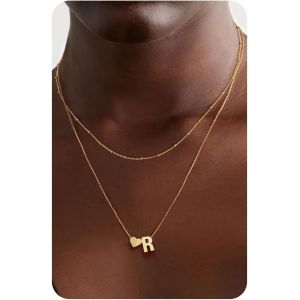 Kal-Collier En Or Avec Initiale En Forme De Coeur - Collier D&eacute;licat En Plaqu&eacute; Or 14 Carats Avec Petit Coeur Et Monogramme Personnalis&eacute; Pour Femme, Bijoux Tendance En Or - Neuf