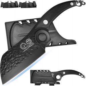 Oayew-6.5 Inch Kitchen Knife Meat Cleaver,Black Forged Chef Knife,High Carbon Steel Blade,Butcher Knife With Full Tang Handle,Vegetable Cutting Knife With Plastic Sheath - Neuf