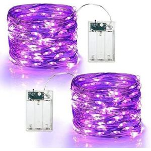 Trahoo-Halloween Guirlande Lumineuse [Lot De 2], 6m 60 Led Mini Guirlande De Lumi&egrave;re A Pile Int&eacute;rieur &Eacute;tanche Violet Fairy Lights Pour Halloween Thanksgiving No&euml;l Soir&eacute;e Chambre Maison Jardin - Neuf