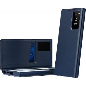 SJZG-Housse Pour Galaxy S25 Ultra,&Eacute;tui De T&eacute;l&eacute;phone Intelligent Avec Fen&ecirc;tre Et 1 Emplacement Pour Carte,&Eacute;tui De Protection Complet En Cuir Exquis, Pour Samsung Galaxy S25 Ultra 5G-Bleu - Neuf