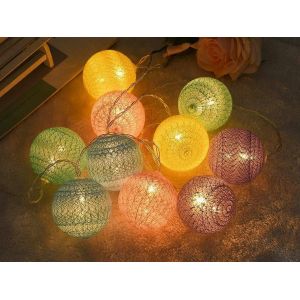 Guirlande Lumineuse &Agrave; 20 Boules De Coton Led - Bleues Et Vertes, &Agrave; Piles - Neuf