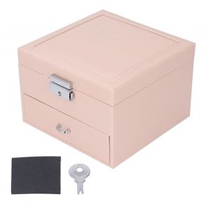 Hjlian Boite A Bijoux En Cuir Synthetique, Etui De Rangement A 2 Niveaux, Presentoir A Bijoux Pour Femmes, Adolescentes, Rose Nude - Neuf