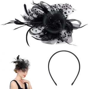 Lbgwp60-Pince À Cheveux En Plumes En Maille Avec Bandeaux Pour Cheveux Noir 20s Coiffe À Clapet Pour Mariage Cocktail Chapeau Fascinateur À Fleurs Pour Femmes Rubans En Maille Florale Pour Dame - Neuf