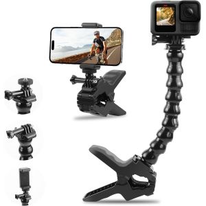 M&acirc;choires flexibles de 22 cm avec pince de t&eacute;l&eacute;phone,support &agrave; clip col de cygne avec vis 6,35 mm pour GoPro Hero 13 12 11 10 9 8 7 6 5 4 pour Insta360 ONE X2,X3,X4 - Neuf