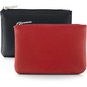 CAUC-Porte-Monnaie 2 pi&egrave;ces &agrave; Motif Litchi, Porte-Monnaie &agrave; Fermeture &eacute;clair en PU Porte-Monnaie Portable Mini Porte-Monnaie pour Femmes Mini Pochette de Monnaie pour Femmes Carte (Noir Rouge) - Neuf