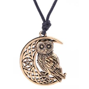 Collier Couple Hibou-Argent Ancien & Plaqué Or,Design Antique Plaqué Or Antique - Neuf