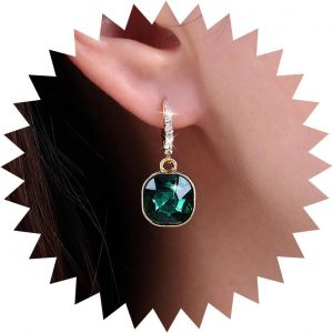 Kal-Boucles D'oreilles Boho Carré Émeraude - Goutte D'eau, Cristal, Cerceau - Bijoux Pour Femmes Et Filles - Neuf