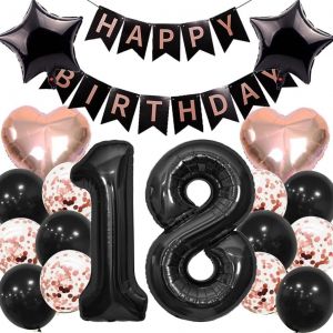 SJZG-Ballon 18E Anniversaire Fille D&eacute;coration D'Anniversaire 18 Ans Fille Ballon En Aluminium Happy 18Th Birthday D&eacute;coration 18 Ans Fille Banni&egrave;re Happy Birthday Pour 18E Anniversaire D&eacute;coration De - Neuf