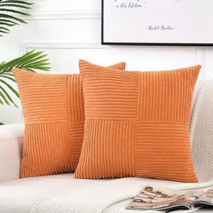 Tianyi-Lot De 2 Boho Housse De Coussin 55x55 Orange,À Motif Croisé Decoration Housses De Coussin En Velours Côtelé,Douillet Taie D'oreiller Housse Coussin Moderne Pour Canapé Chambre Chaise Lit - Neuf