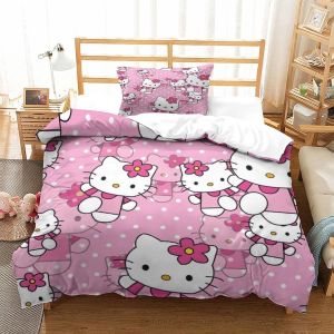 Hello Kitty Housse De Couette Avec &iquest;&iquest; Motif Pink Impression D Parure De Lit En Microfibre Housses De Couettes Avec Taies D&iexcl;&reg;Oreiller Pour Enfant Fille A - Neuf