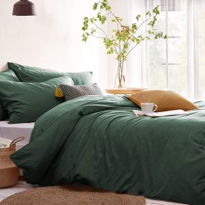Ulteronixshop-Housse De Couette 240x260 Cm Vert Fonc&eacute; Couleur Unie - Parure De Lit 2 Personnes Avec Fermeture &Eacute;clair - Housse Couette En Microfibre Avec 2 Taie D'oreiller 65x65 Cm - Neuf