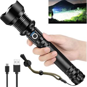 Rechargeables, Lampes De Poche Led, 990000 Lumens Élevés Super Lumineux Lampe De Poche Tactique Xhp90 Lampe De Poche Avec 5 Modes De Zoom, De Qualité Militaire Imperméable À L'eau, - Neuf
