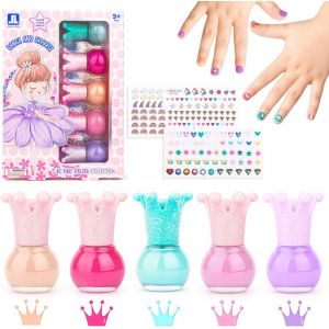 Vernis Enfant À L'eau Cadeau Fille 5 * 5ml Couleurs Non Toxique 2 Feuilles De Stickers Pour Ongles Enfants,Peel-Off Séchage Rapide Vernis À Ongles,Kit Cadeau Pour Les Filles.[C37] - Neuf