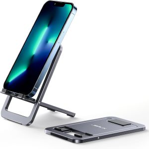 Kal-Support Téléphone Portable, Support Pliable En Aluminium Ajustable Porte Smartphone Voyage Accessoires Bureau Compatible Avec Iphone 16 15 14 13 Pro Max Samsung S24 S23 Ultra A53 Kindle-Gris - Neuf