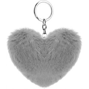 Doux Artificielle Fourrure De Lapin Porte-Clés Pompon Coeur D'Amour Duveteux Porte-Clés Valise Sacs À Dos Accessoires Charme Pour Les Femmes Filles(Gris) - Neuf