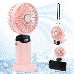 Ventilateur portable, Ventilateur portable, Mini ventilateur rechargeable USB avec 5 vitesses, Ventilateur portable portable avec affichage de puissance, Ventilateur de bureau pliable avec lanière et - Neuf