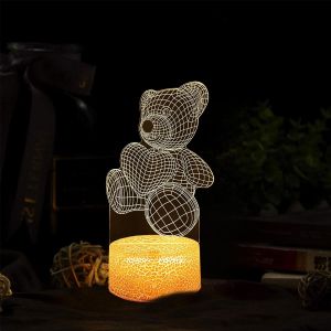 Eryi-Veilleuse Ours En Peluche, 3d Lampe Enfant, Veilleuse 3d Illusion Led, Décoration De Chambre D'enfant Sur Le Thème De L'ours, Cadeau Créatif, Alimentation Usb 5v - Neuf