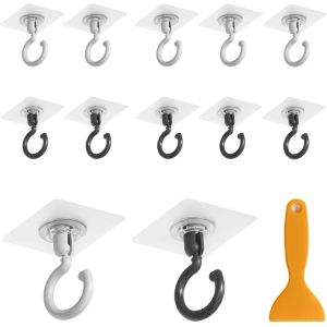 Loc-10 Pièces Crochet Plafond Sans Percer, 360° Pivotants Crochet Adhesif Mural, Crochet Adhésif Extra Fort, Pour Suspendre Des Clés, Et Des Vêtements Sur Des Surfaces Lisses Et Plates - Neuf
