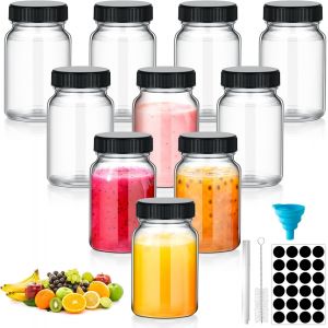 Jexnovashop-10 Mini Bocaux En Verre Herm&eacute;tique Avec Couvercle - 60ml - Lot De 10 Petits Pots En Verre Avec Accessoires (Brosse, Entonnoir, Stylos, &Eacute;tiquettes R&eacute;utilisables) Pour Aliments, Confiture - Neuf
