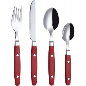 Checarzhn--No1-Couverts 24 Pièces En Inox - Avec Poignées Artisanales À Rivets/Couverts De Style Rétro - 6 X Fourchettes, 6 X Couteaux, 6 X Cuillères De Table, 6 X Cuillères À Thé - Neuf