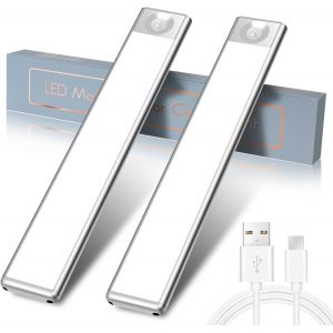 Lot De 2 Led Lampe De Placard, 6500k Réglette Led Cuisine, 72 Led Lampe Detecteur De Mouvement Interieur Avec 3 Couleurs, Sans Fil, Rechargeable Usb, Pour Cuisine, Armoires, Escalier, Garage... - Neuf