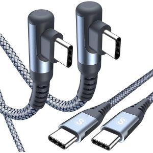 ERYI-Câble Usb C Vers Usb C Coudé [3M+3M,Lot De 2] Pd 60W Charge Rapide Câble Type C 90 Degrés Nylon Tressé Compatible Avec Macbook Pro Ipad Pro 2020 2018 Ipad Air 4 Galaxy S22 Ultra S21 S20 Note 20/ - Neuf