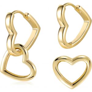 Kal-Boucles D'oreille Femme Argent 925, Cr&eacute;ole Double, Boucles D'oreille Pendantes Carr&eacute;/Ovales/C?ur, Plaqu&eacute; Or 14k, Hypoallerg&eacute;nique - Neuf