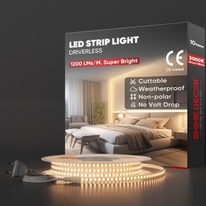 2m Bande Lumineuse LED, 220V Autocollante Silicone Bande LED &eacute;tanche IP65, SMD 2835 120 leds/m Ultra Haute Luminosit&eacute; pour D&eacute;coration Maison Cuisine Jardin Eclairage LED (Blanc Chaud) - Neuf