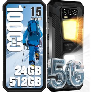 OUKITEL WP58 Pro Telephone Portable Incassable 5G 24GO+512GO/1TO 6.7" 10000mAh Smartphone Robuste Android 15 Dual SIM/64MP/NFC Noir - Neuf