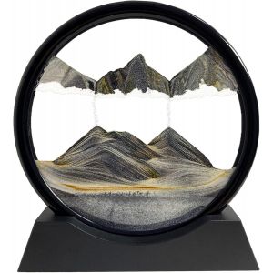ERYI-Peinture De Sable Mobile - Cadre Sablier, Images De L'Art Du Sable En Mouvement, Sable Dynamique Dans Un Verre Rond, 3D Sable De Paysage Pour Le Bureau Maison Décoration¿Noir, 7 Pouces¿ - Neuf