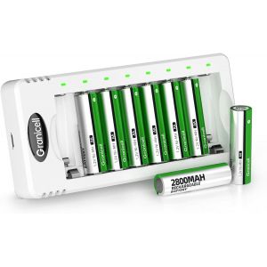 Kit De 8 Piles Aa Rechargeables Nimh & Chargeur 8 Slots - Charge Rapide, Haute Performance - Neuf