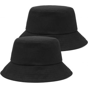 Lot De 2 Chapeaux Bob Noirs,Chapeaux De Pêcheur D'été,Chapeaux De Soleil Réversibles,Chapeaux De Pluie,Chapeau D'été Pour Homme Et Femme - Neuf