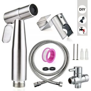 Kit Bidet WC avec Douchette - Pulverisateur Bidet a Main- Pomme de Douche Toilette avec Tuyau + Support en Inox - Neuf