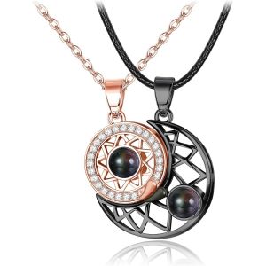 Kal-Collier Couple En Acier Inoxydable Soleil Et Lune Magnétique 100 Langues Je T'aime Projection Bff Bracelet Collier D'amitié Pour Lui Et Elle Promise Necklace - Neuf