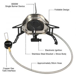 CuisinièRe à Gaz De Camping Coupe-Vent 6000w, BrûLeur à Gaz Pliable Pour Camping RandonnéE Voyage - Neuf