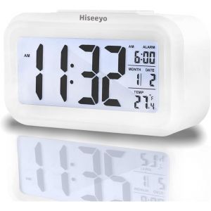 R&eacute;veil num&eacute;rique am&eacute;lior&eacute;, affichage LED de 4,3"" avec temp&eacute;rature plus grand lound Light Control Portable Snooze Calendrier Luminosit&eacute; avec R&eacute;veil &agrave; piles Table de chevet (blanc) - Neuf