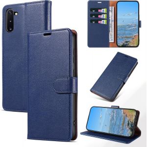 KALANKA-Coque pour Samsung Galaxy Note 10, Antichoc Magnetique &Eacute;tui &agrave; Rabat avec Porte Cartes, Portefeuille Housse en Cuir PU pour Samsung Note 10, Bleu - Neuf