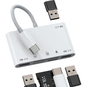 KAL-Hub Usb C Usb 3.0 Tf Lecteur De Carte Sd Station D'Accueil De Charge (6 En 1) Adaptateur Multiport De Type C Thunderbolt C&acirc;ble De Charge Micro Sd M&eacute;moire Dongle Pour Apple Iphone 15 Macbook Pour - Neuf