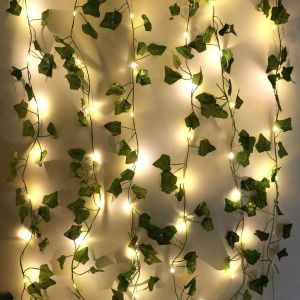 Jgd-1 Pi&egrave;ce Guirlande Lumineuse Avec Feuilles,Lierre Artificiel,Guirlande Lumineuse Artificielle Ivy Led,Cha&icirc;ne Lumineuse De Lierre 5m,Artificial Green Leaf Ivy Vine With 50 Led Light,Faux Ivy Guirla - Neuf