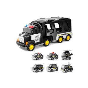 Coffret camion de transport avec 6 mini-voitures et effets sonores - Noir - Neuf