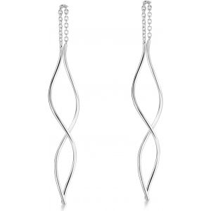 Kalanka-Boucles D'oreilles Traversantes En Argent 925 ¿ Boucles D'oreilles Longues Spirale So-231, Argent Sterling - Neuf