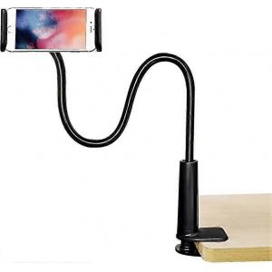 Support De T&eacute;l&eacute;phone Portable Col De Cygne Pince R&eacute;glable Universelle Bras Longs Support Smartphones Bureau Salle De Bain (Noir) - Neuf