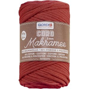 KALANKA-Glorex 5 1006 32 - Makramee Cord 3 mm, 250 g, Terracotta, Longueur 63 m, Fil Textile tissé, 60% Coton, 40% Viscose et Polyester, pour Le Crochet, Le Tricot, Le nouage et la décoration - Neuf