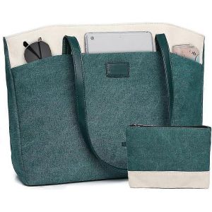 Sac fourre-tout pour ordinateur portable pour femmes,résistant à l'eau 15,6 pouces Sac à main d'ordinateur en toile de travail Travail Femmes sac à main Sac d'enseignant avec petite pochette portable - Neuf
